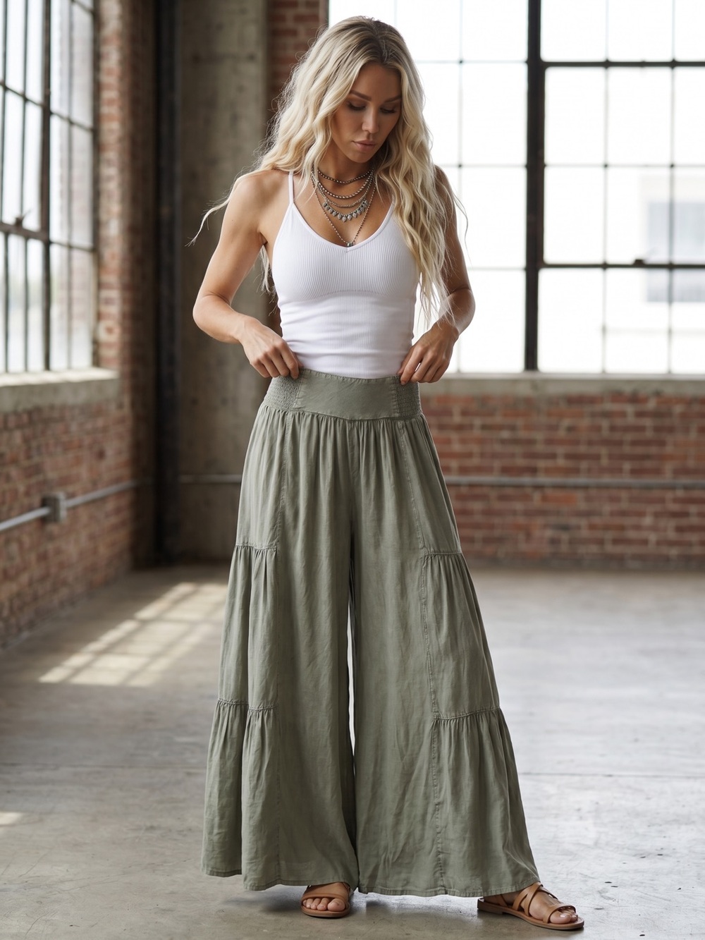 NWT Angie Boho Festival Tiered Wide Leg Pants